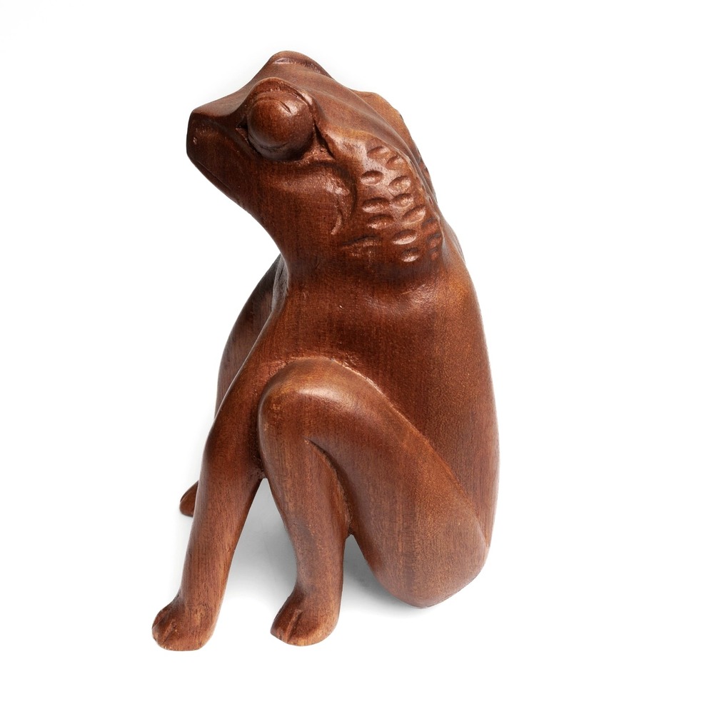 Vintage Carved Wood Folk Art Frog Figurine Southeast Asian Art